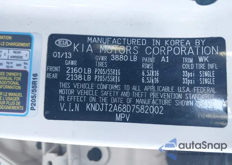 2013 Kia Soul + from USA, damaged, VIN KNDJT2A68D7582002